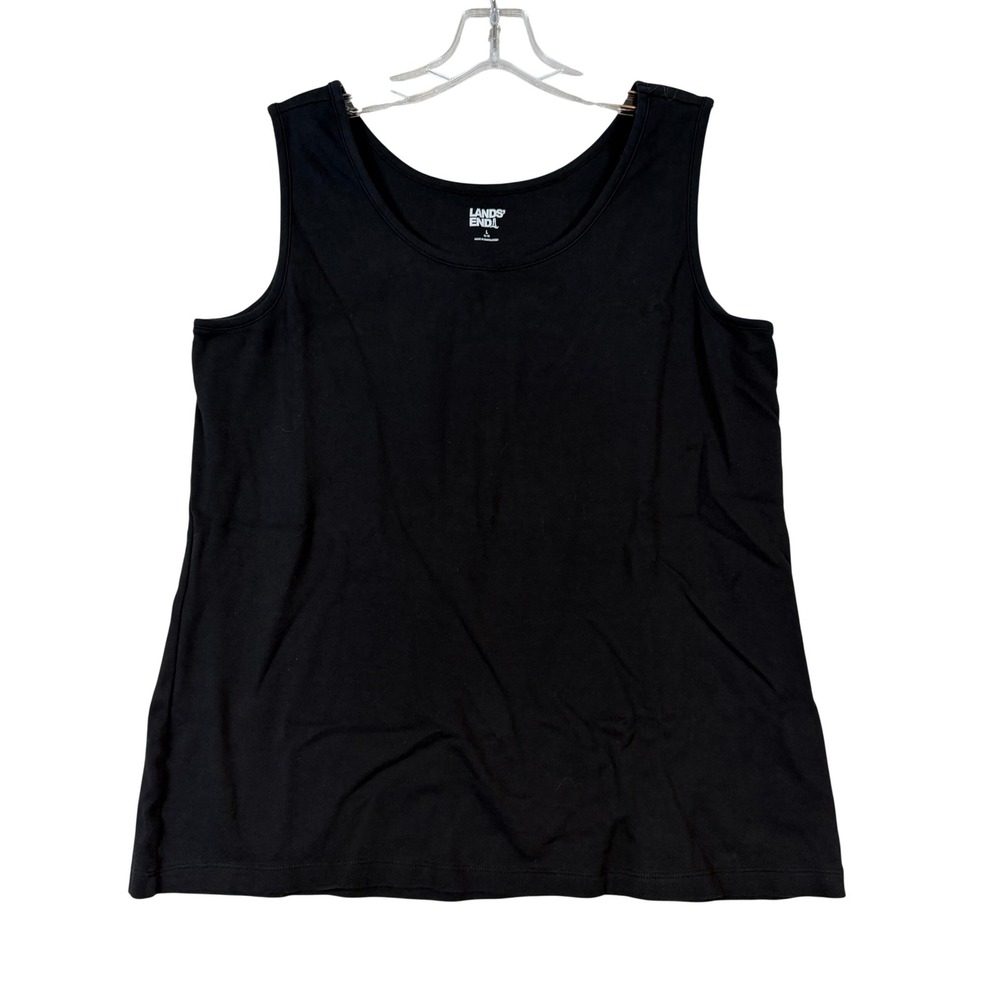 Lands End Womens Black Cotton Scoop Neck Tank Top Sleeveless Shirt Large 14-16 - Picture 1 of 7
